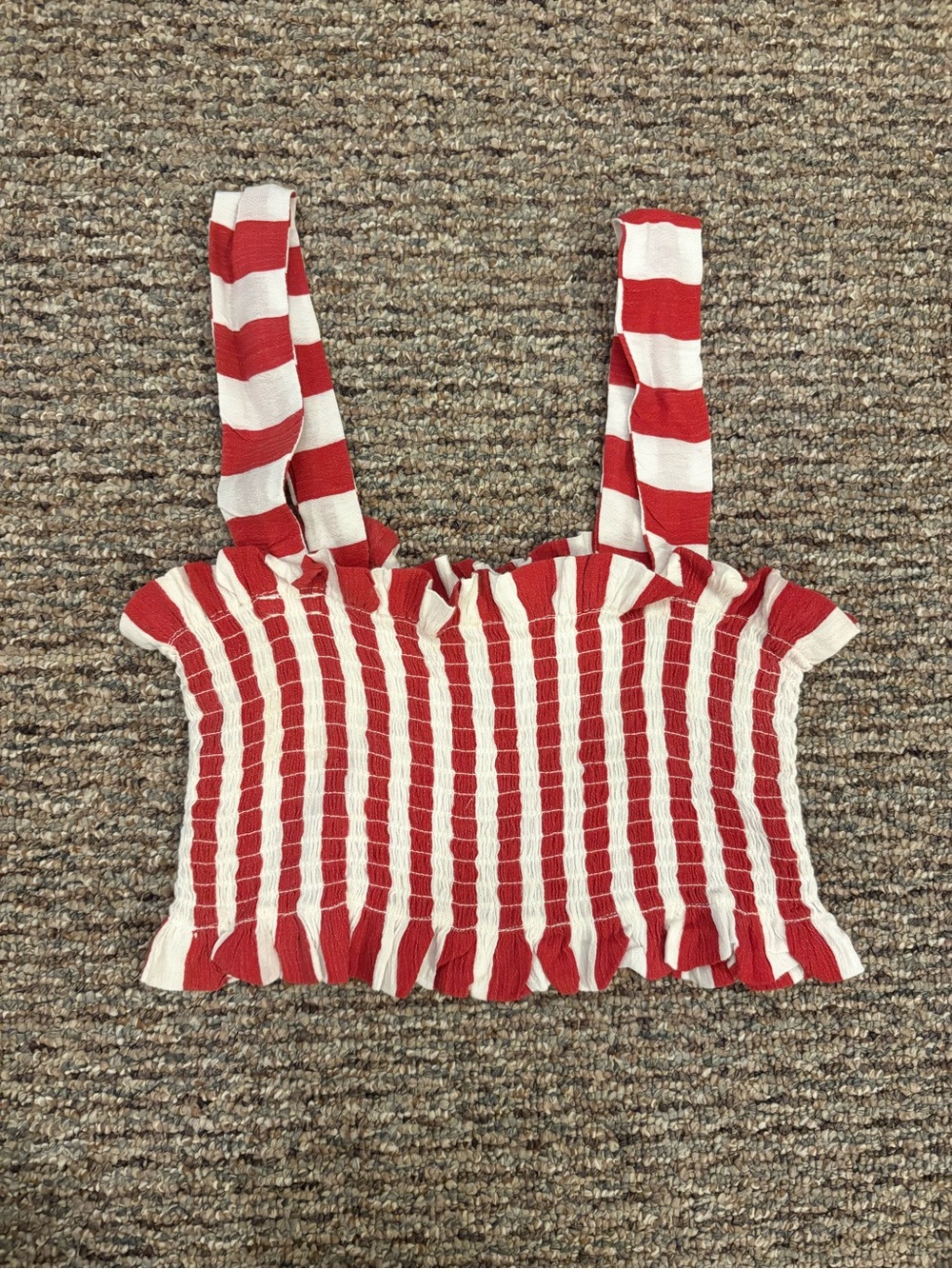 Billabong Red and White Striped Smocked Crop Tank